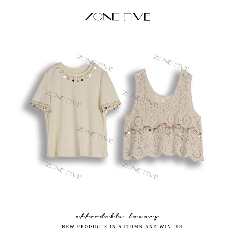 【zonefive】【两件套】2025新款背心上衣马甲两件套百搭休闲显瘦上衣