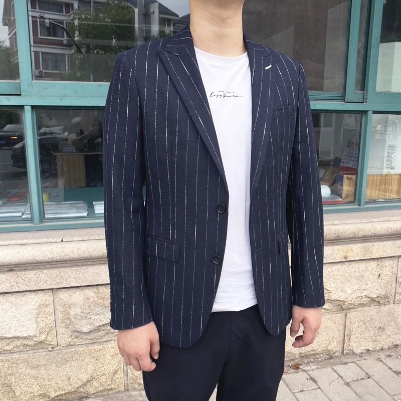 EMB196331 羊毛+桑蚕丝 鸟家春秋西装修身男士二扣羊毛西服双开叉