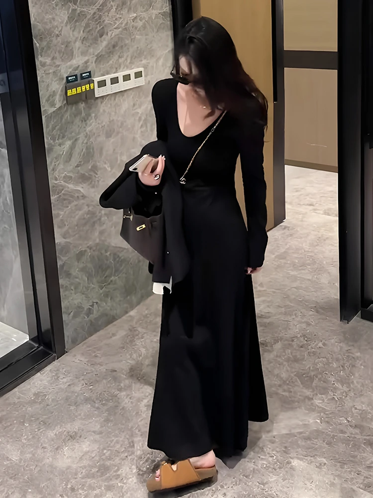 轻奢气质长袖包臀连衣裙女2025年新款早秋高级感修身显瘦a字长裙