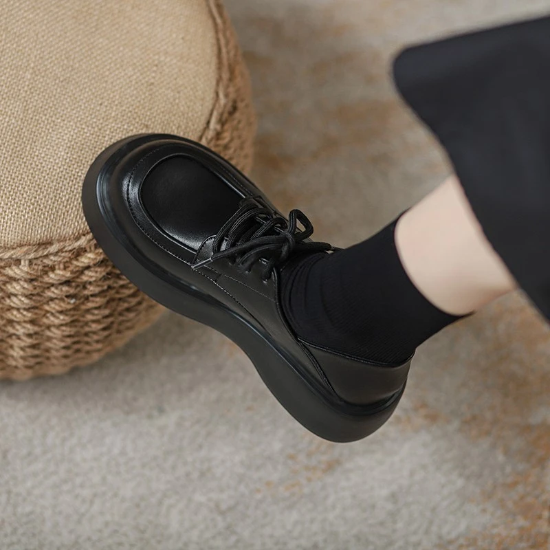 厚底乐福鞋女2025新款秋季软底不累脚女鞋黑色英伦小皮鞋女款纯色