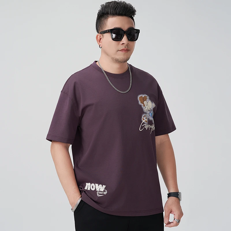 2025新款夏季加肥加大男装大码短袖t恤宽松圆领印花胖子上衣1078#