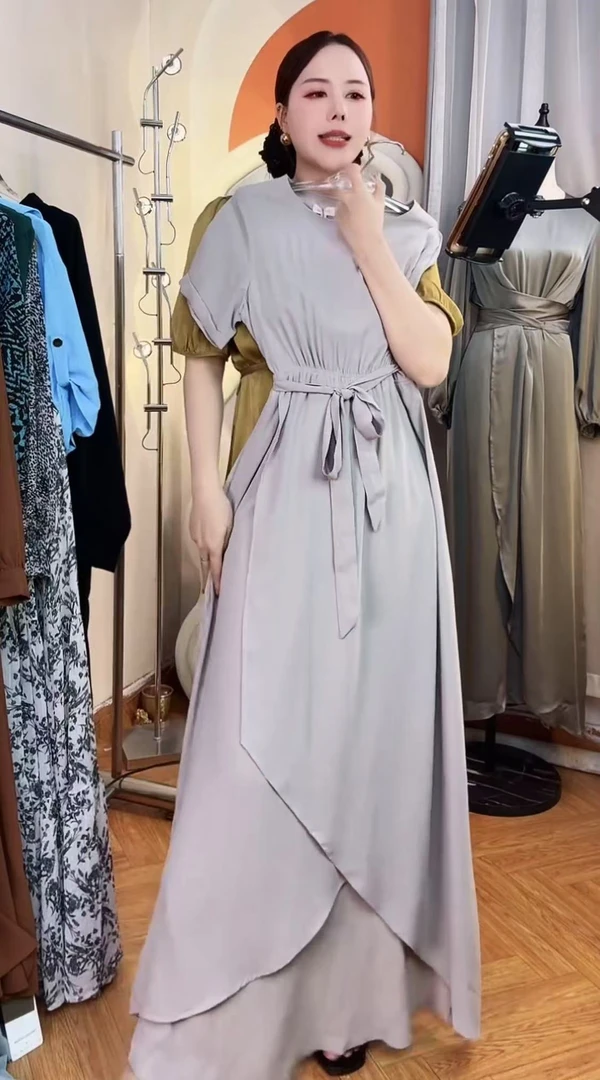 【 200# - 浅灰色 】夏季气质显瘦时尚连衣裙长款修身收腰轻奢法式