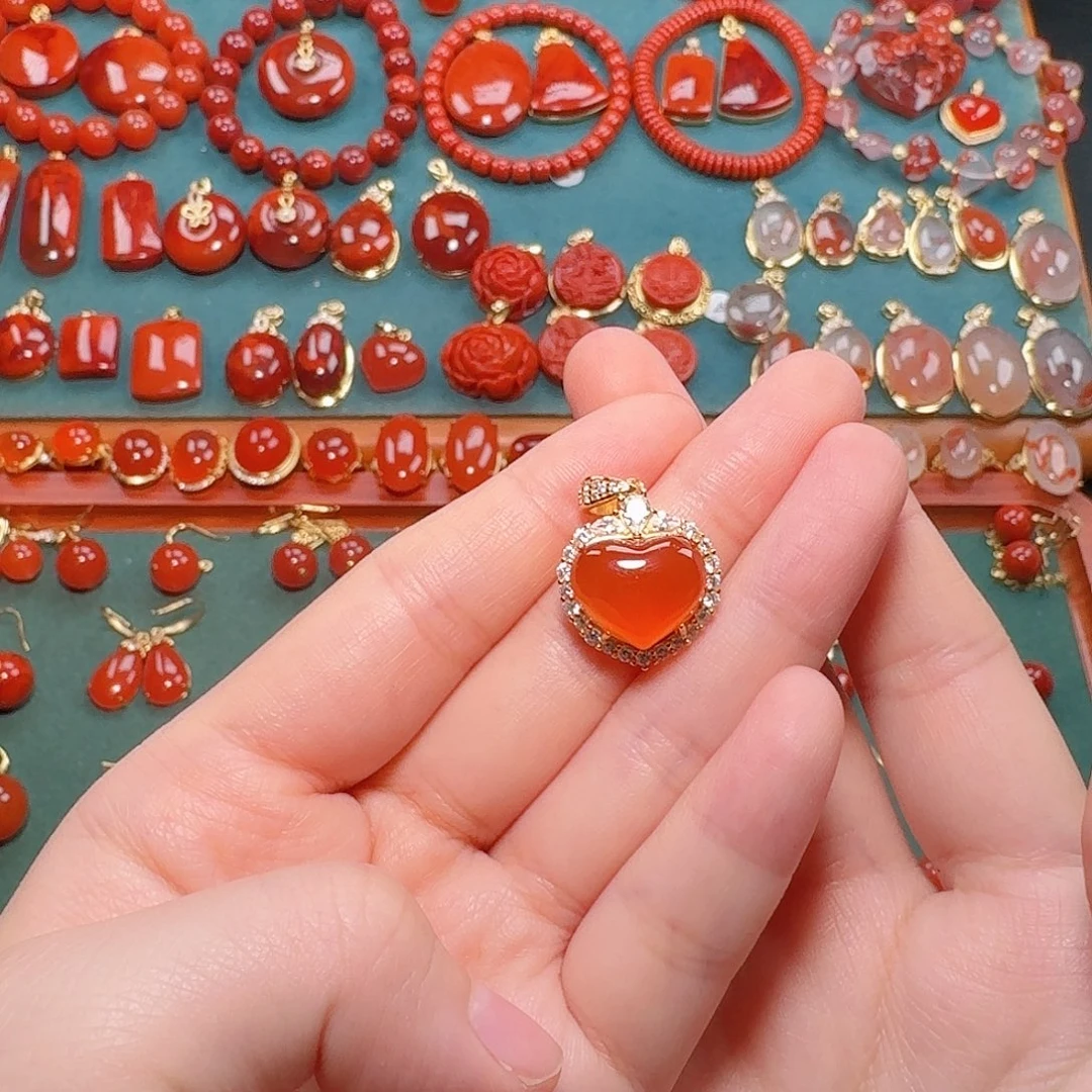 南红玛瑙银S925镶嵌吊坠