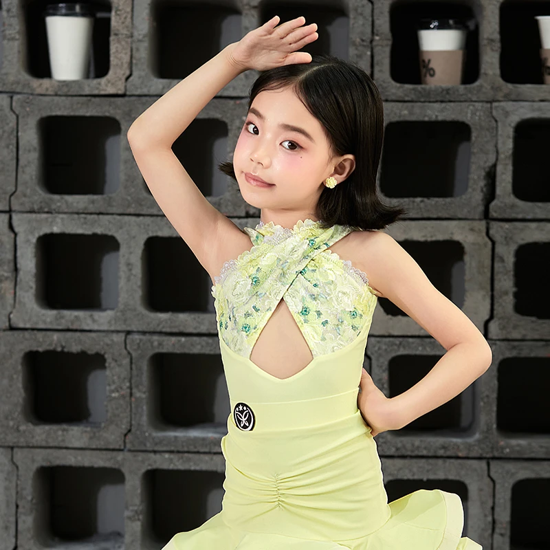 星辰舞服少儿拉丁舞练习服复古花朵套装清新高级女童