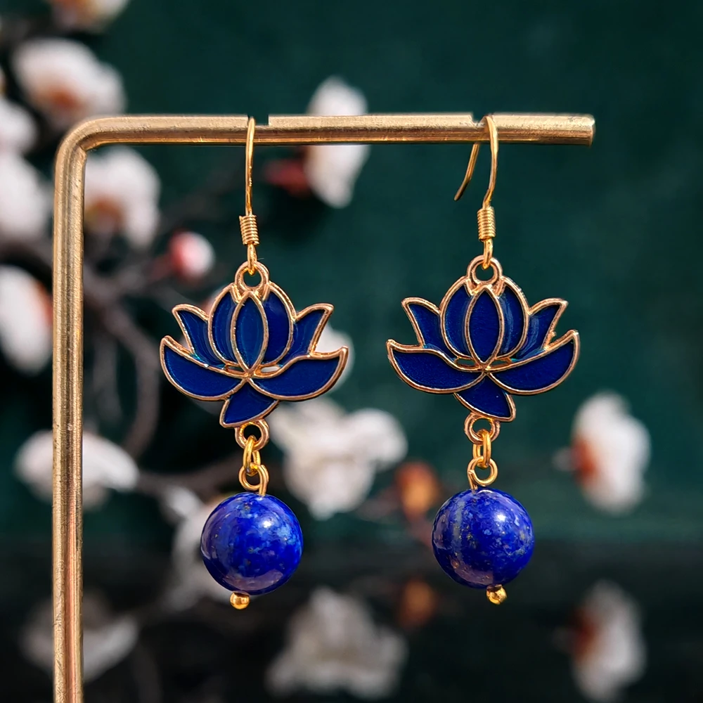 多吉米 合金耳饰 青金荷运耳环耳饰套装新中式复古配古装汉服旗袍