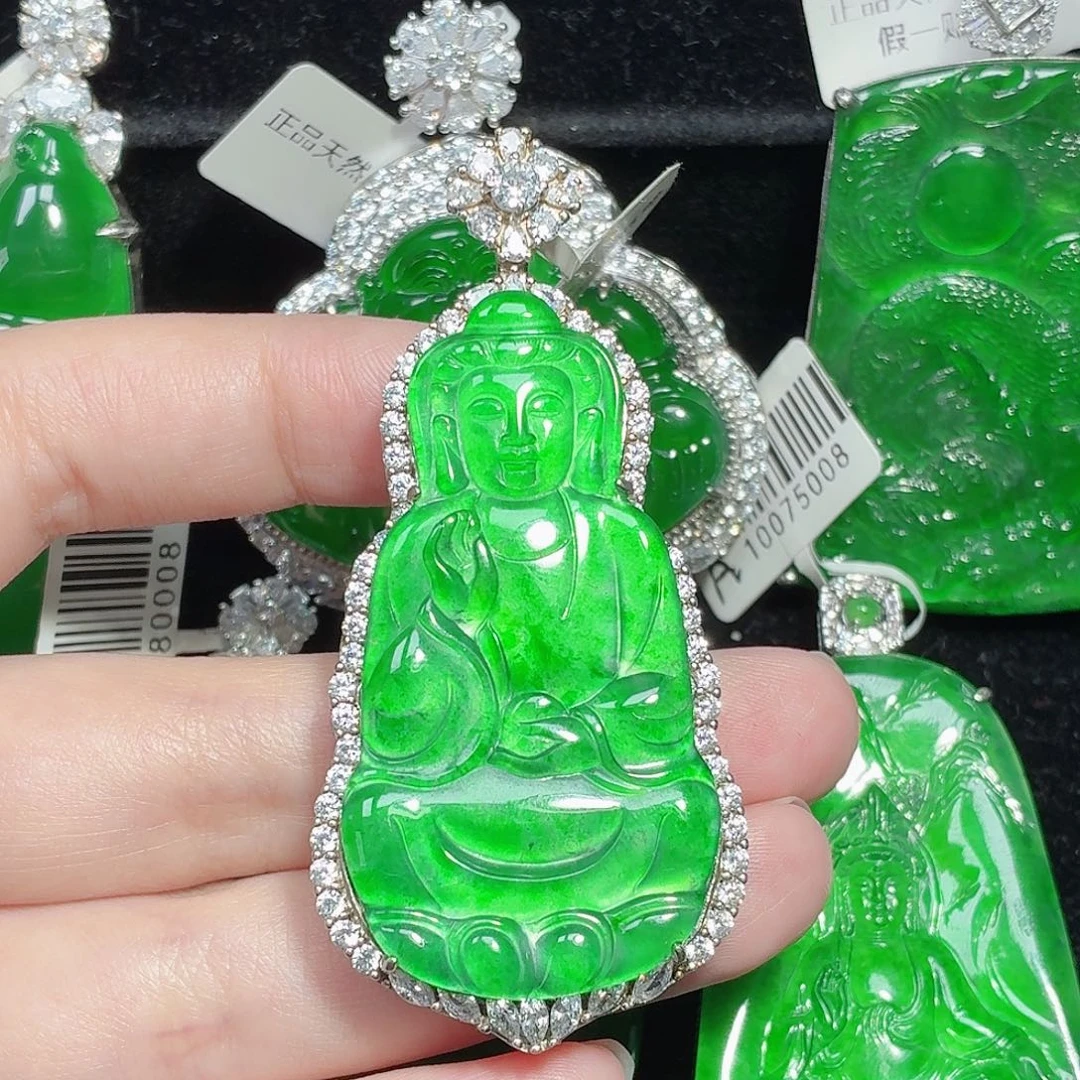 翡翠银S925镶嵌颈饰天然A货翡翠