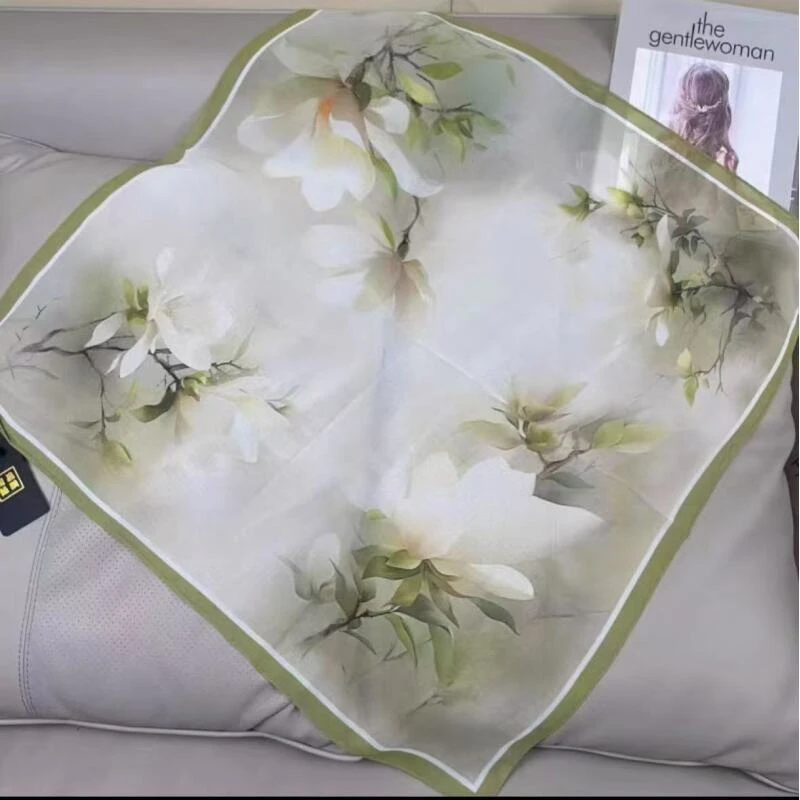 （309）清新兰花绿意丝巾70*70 百搭围巾 布料