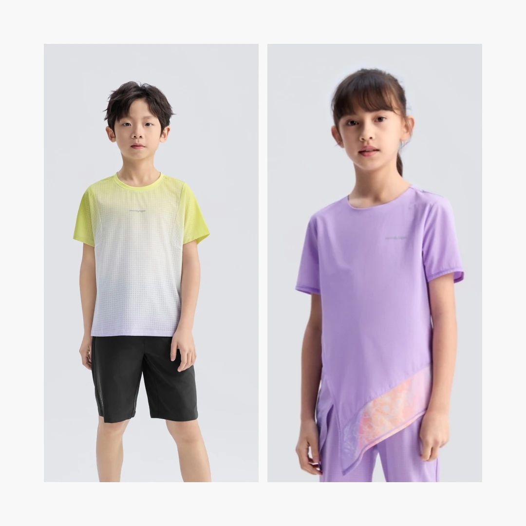 【儿童短袖239】moodytiger儿童T恤25透气圆领百搭短袖上衣