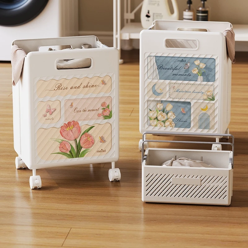 美世达家用浴室可折叠脏衣篮多巴胺奶油风卫生间脏衣大容量收纳框