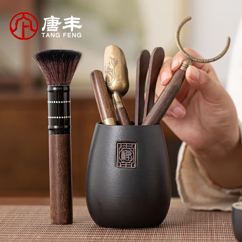 圣藏黑檀木茶道六君子套装家用泡茶工具大全茶台摆件功夫茶具配件