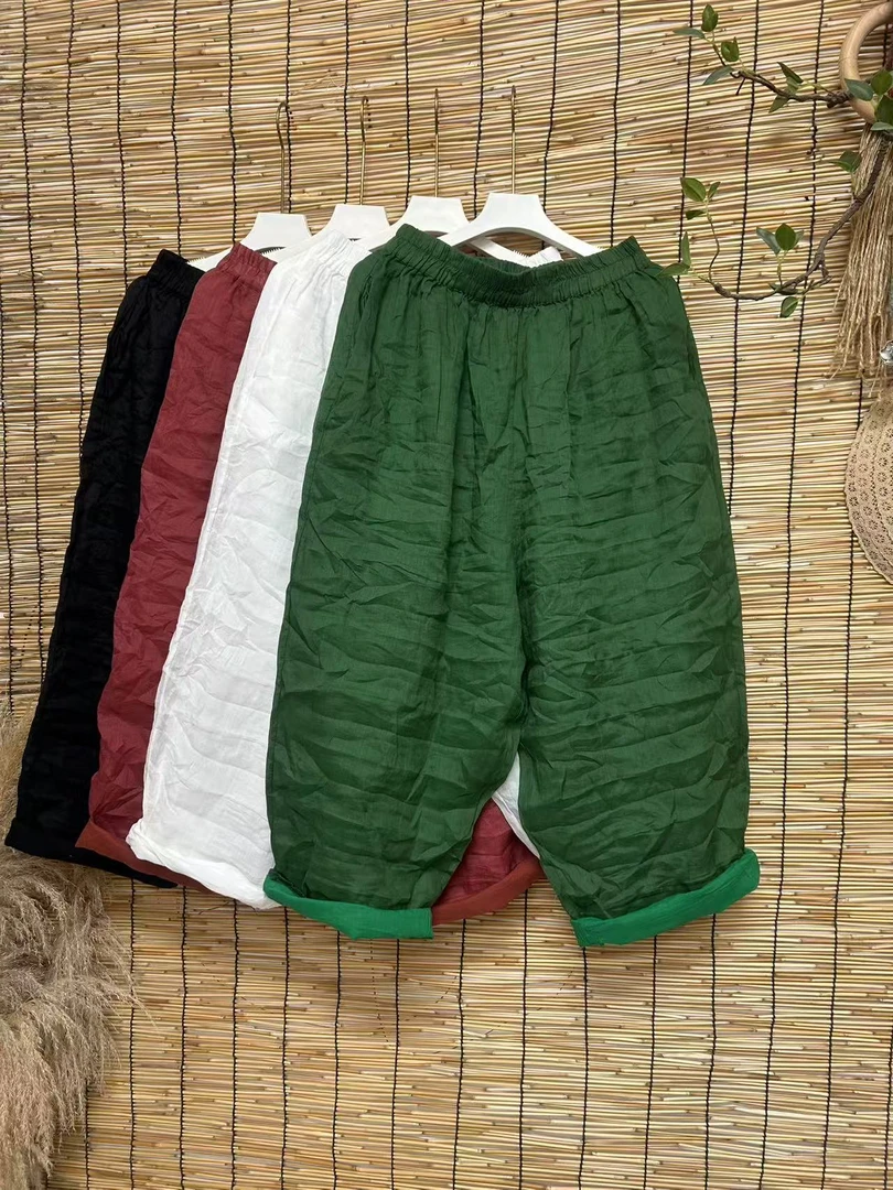 丽丽-原创慵懒风苎麻百搭垮裤百搭九分裤(臀围：150 裤长：90）