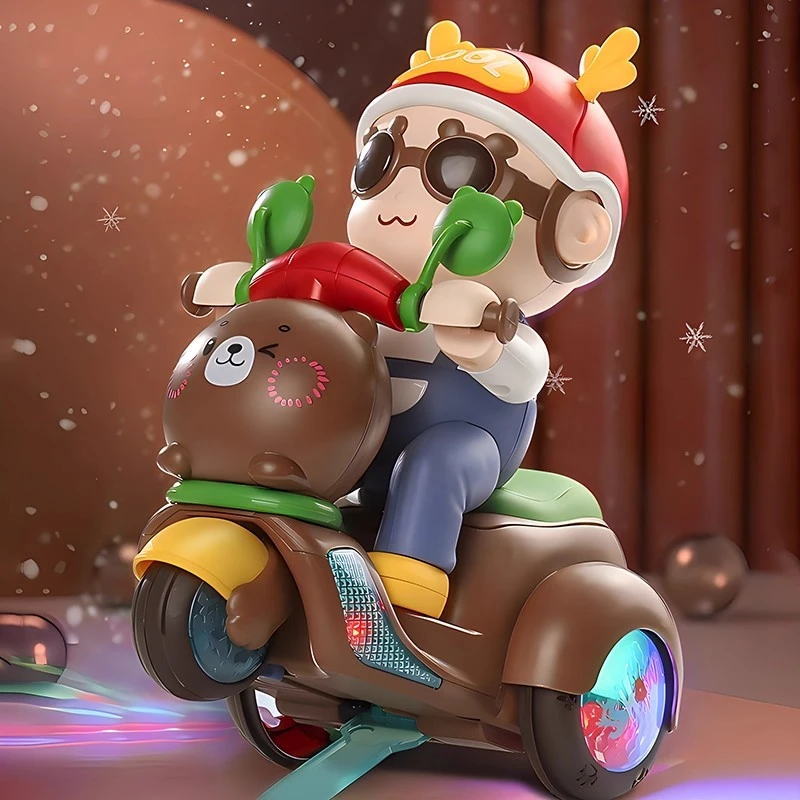 儿童电动会唱歌会跳舞特技旋转三轮车发光男孩儿摩托车练抬头玩具