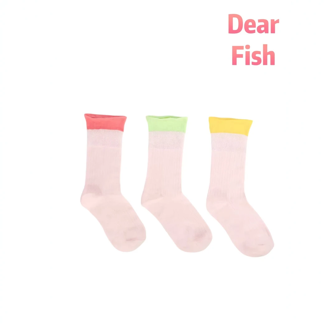 DF DEAR FISH【薄荷曼波】棉袜新款柠檬黄女袜可爱透气袜子春夏薄透