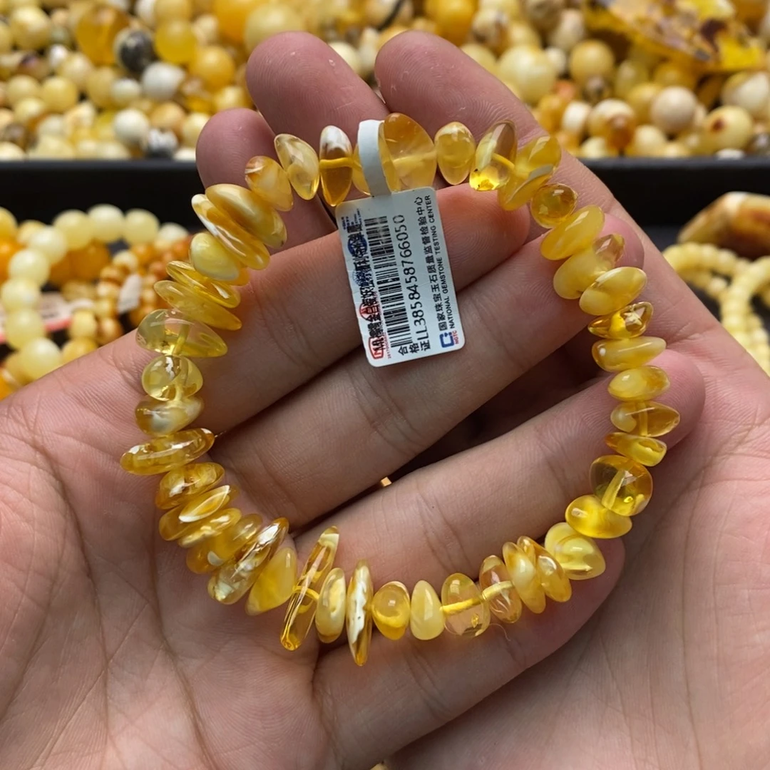 蜜蜡未镶嵌手串金透净水独籽随型