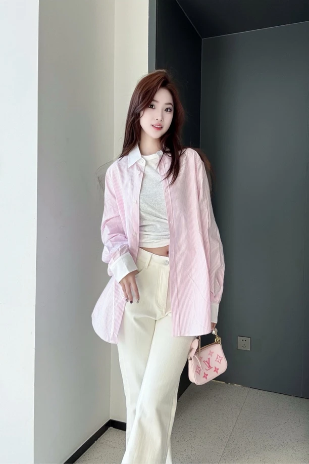 WIWH上衣｜纯棉小众设计感减龄长袖条纹衬衫WHLC4S360