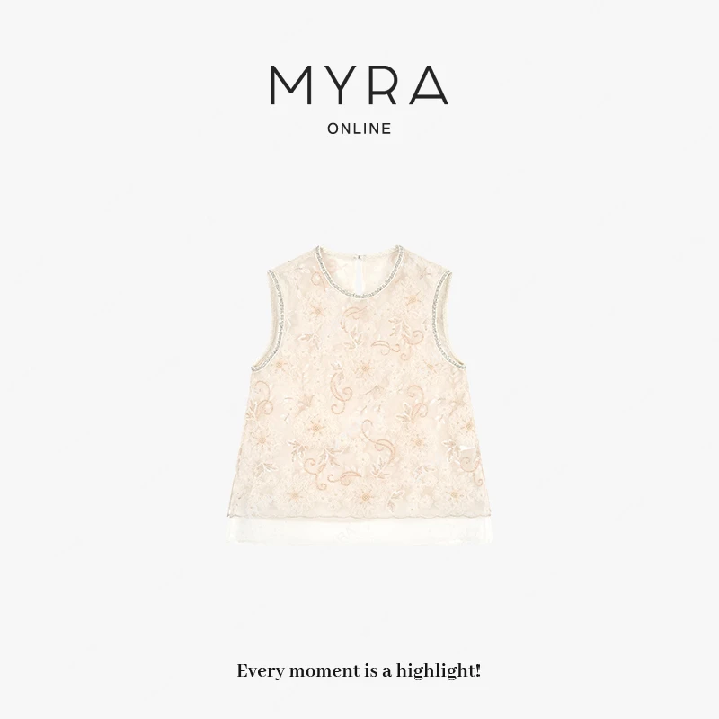 MYRA“花田”桑蚕丝立体刺绣盘花无袖马甲上衣XM025130