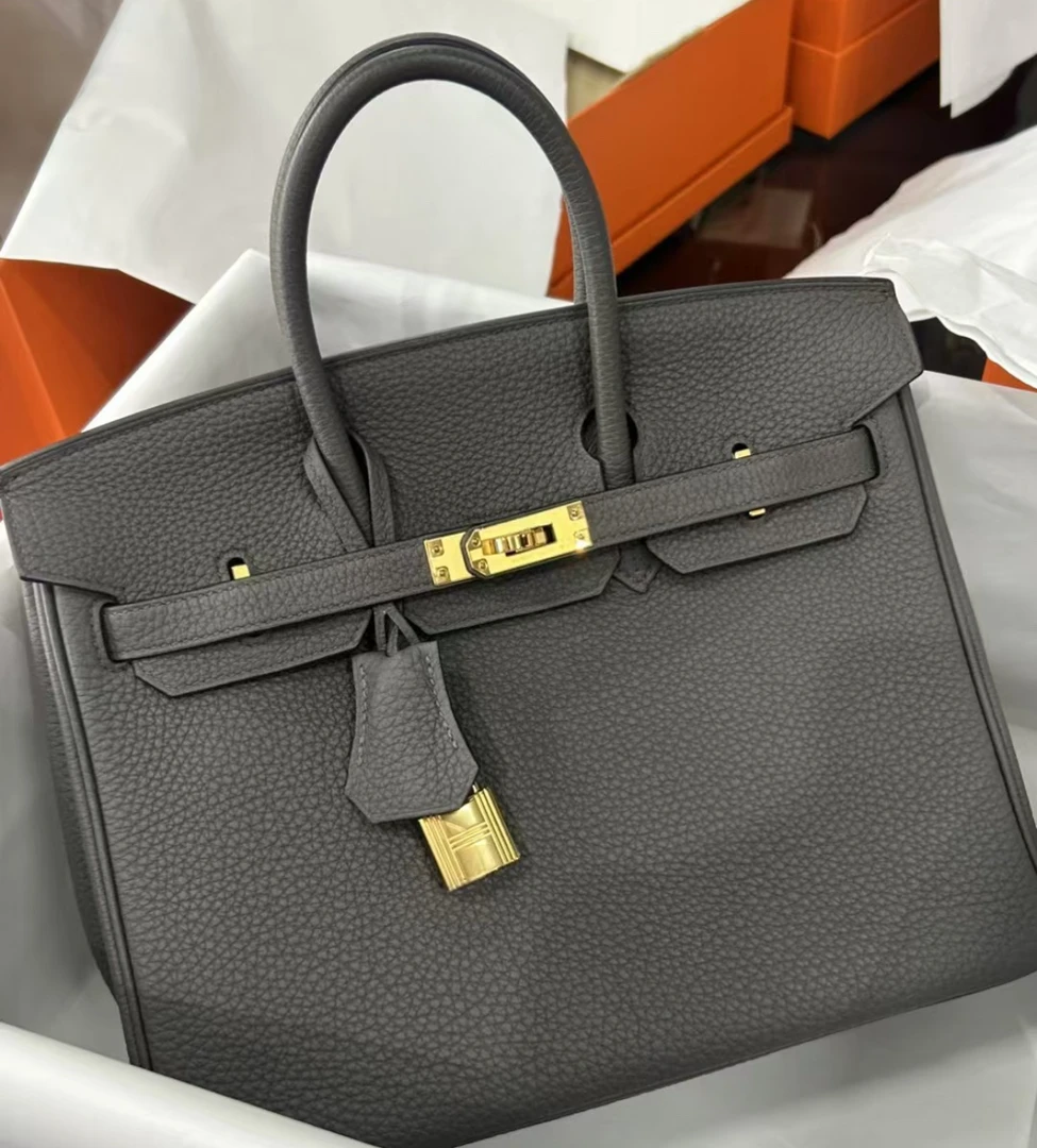 99新 Hermes/爱马仕 birkin25锡器灰金扣togo皮y刻