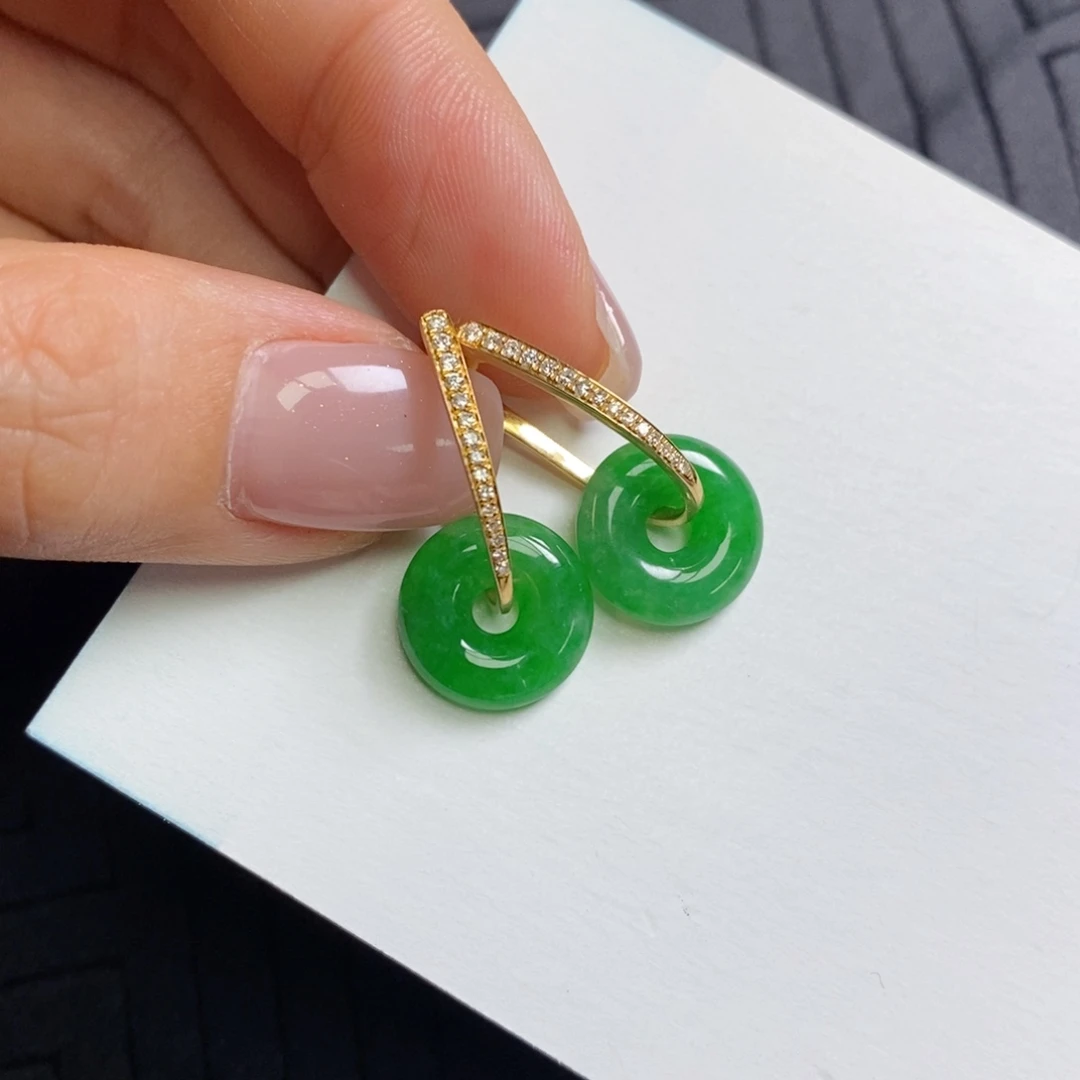 翡翠18K金镶嵌耳饰耳包➕小甜甜圈