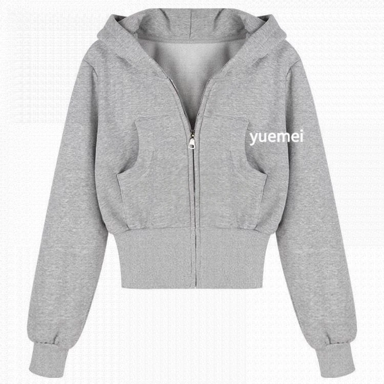 【本月】显瘦美式复古灰色春秋卫衣外套女青色加绒加厚小个子洋气收