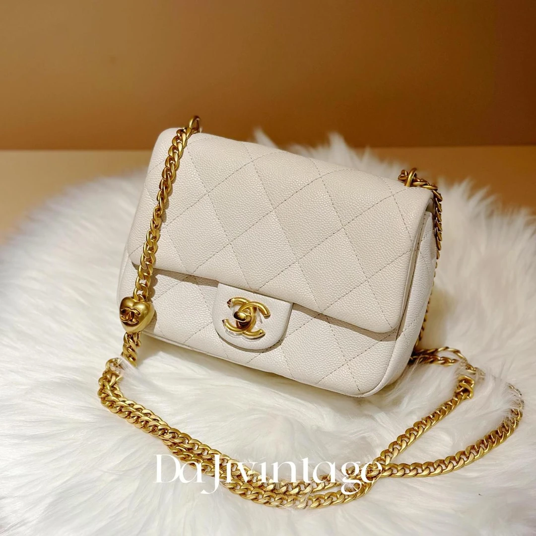 99新 Chanel/香奈儿 大吉中古/Chanel香奈儿爱心扣白金方胖子斜挎