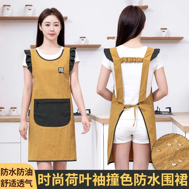 新款防水围裙女厨房专用家用做饭防油马甲坎肩围腰干活上班工作服