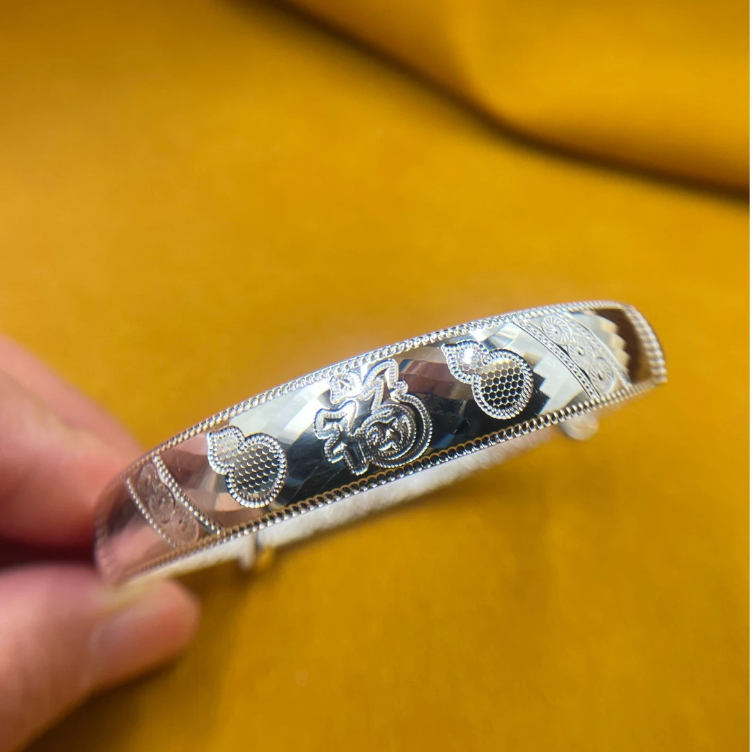 足银手镯 足银999.9实心妈妈百福葫芦（福禄）新年礼物推拉手镯