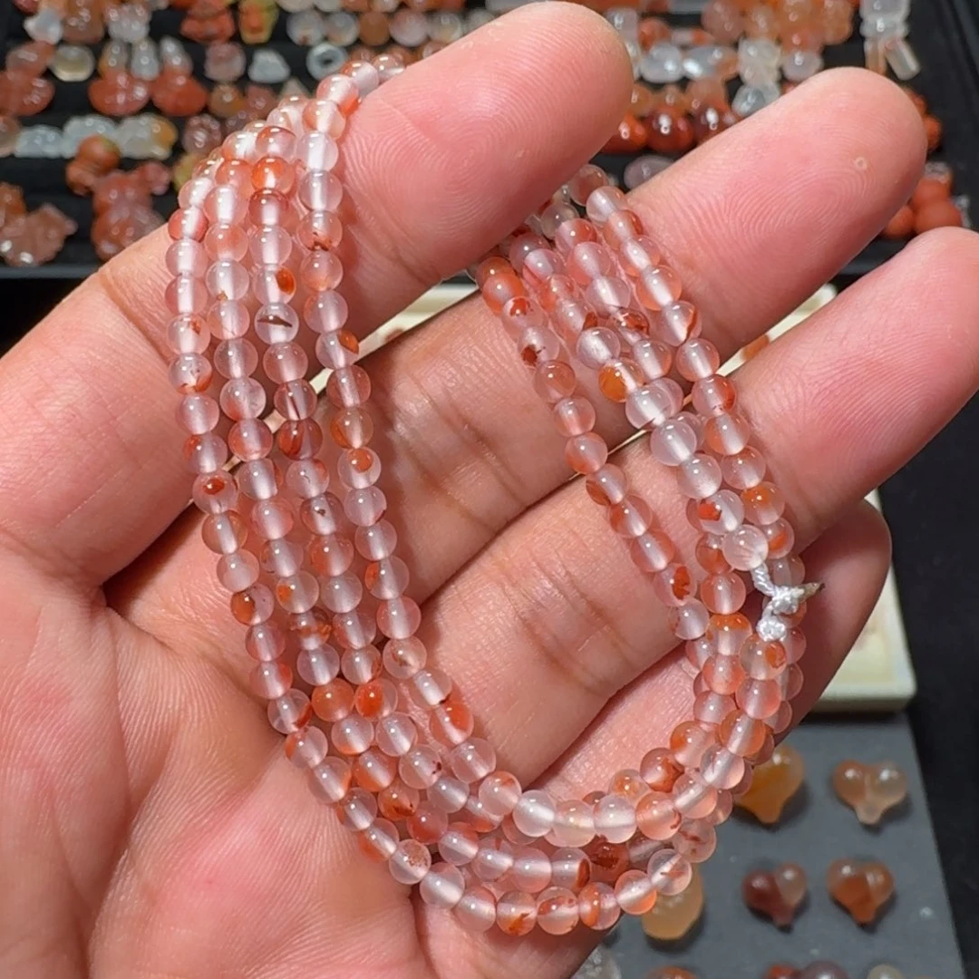 南红玛瑙冰飘未镶嵌飘花小米珠3+
