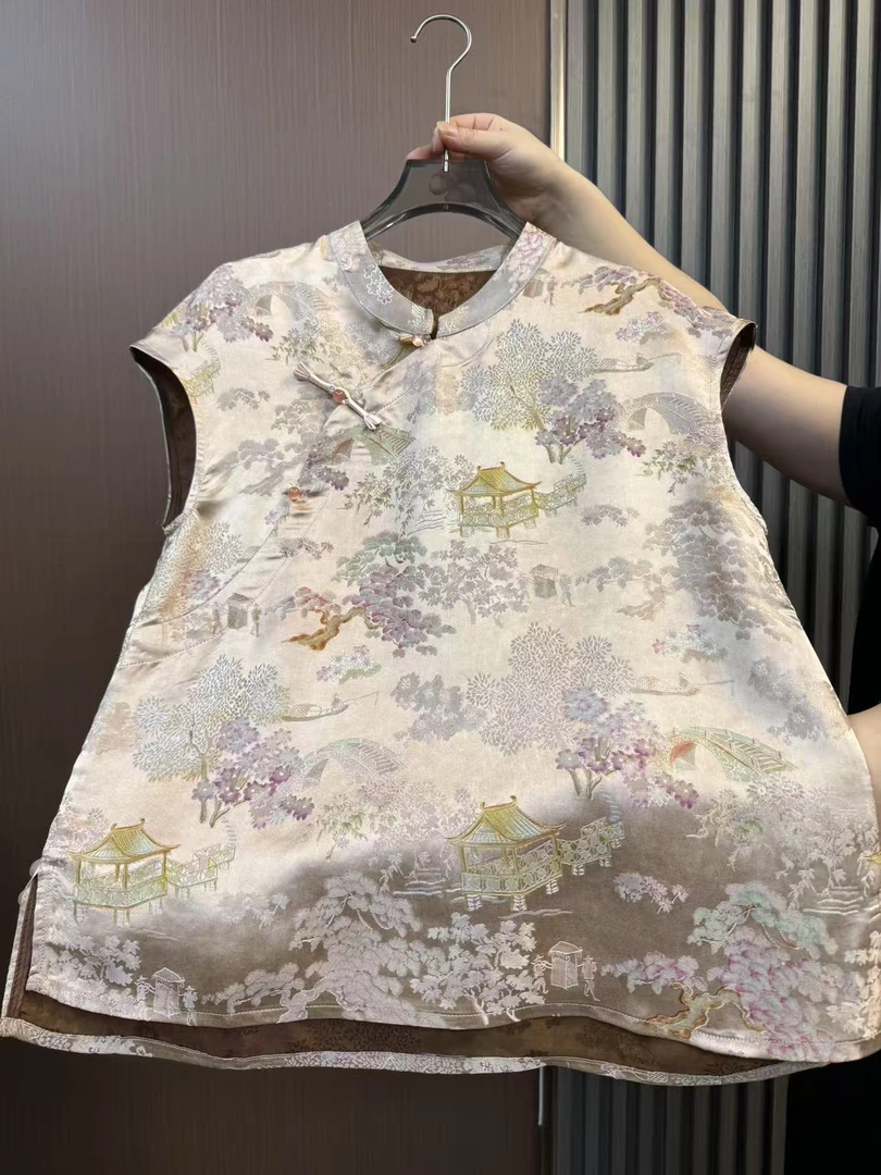 【清明上河图】香云纱新中式国风显瘦减龄透气百搭女士上衣短袖