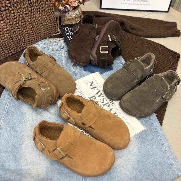 小雨家【韩版】秋冬新款娃娃头时尚休闲加绒保暖百搭舒适勃肯豆豆鞋