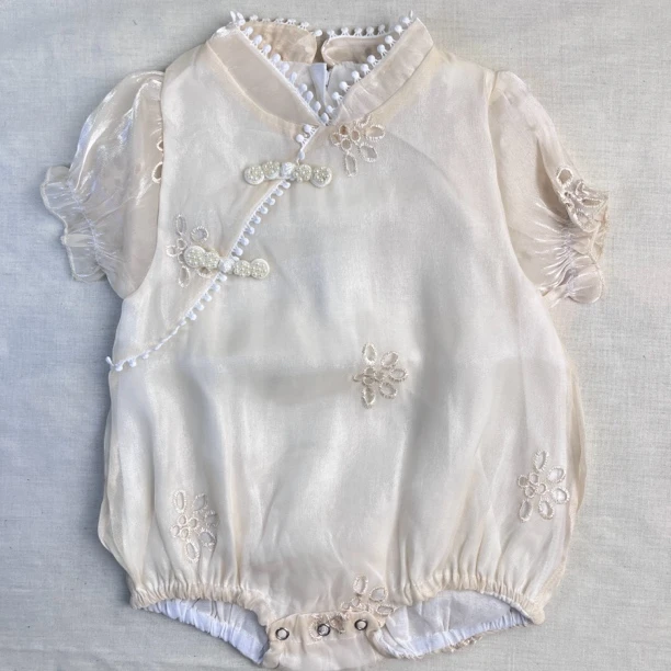 休闲风夏季三角爬短袖女爬服哈衣蕾丝双层宝宝女宝花边公主旗袍