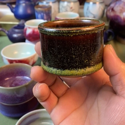 陶瓷扳指杯，茶叶沫釉
