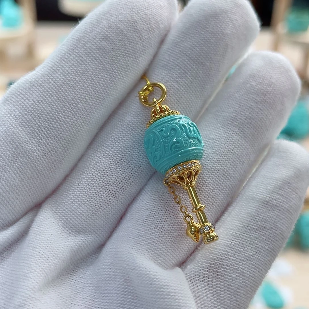 绿松石珠宝奇石18K金镶嵌