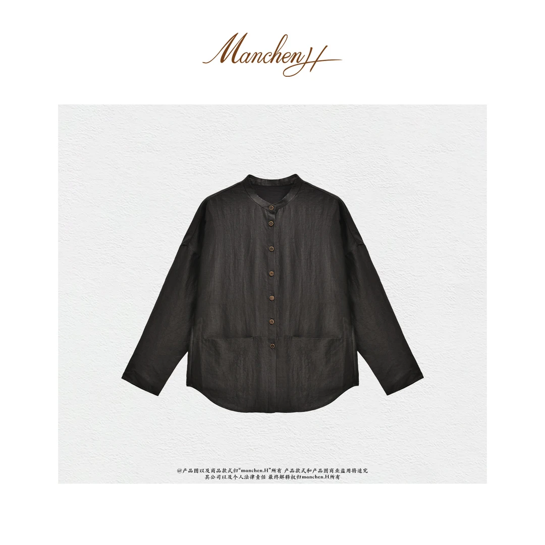 曼辰manchenh“奢级沉淀”顺德老料手工制香云纱100桑蚕丝上衣