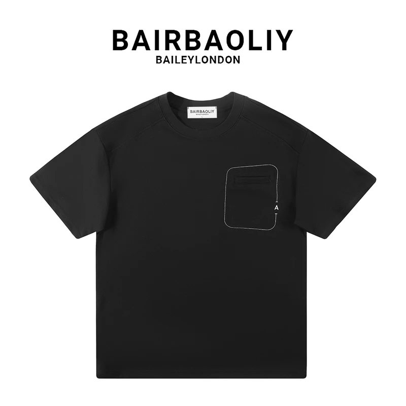 BAIRBAOLIY极简风线条设计感刺绣轻奢百搭简约休闲透气舒适T恤男