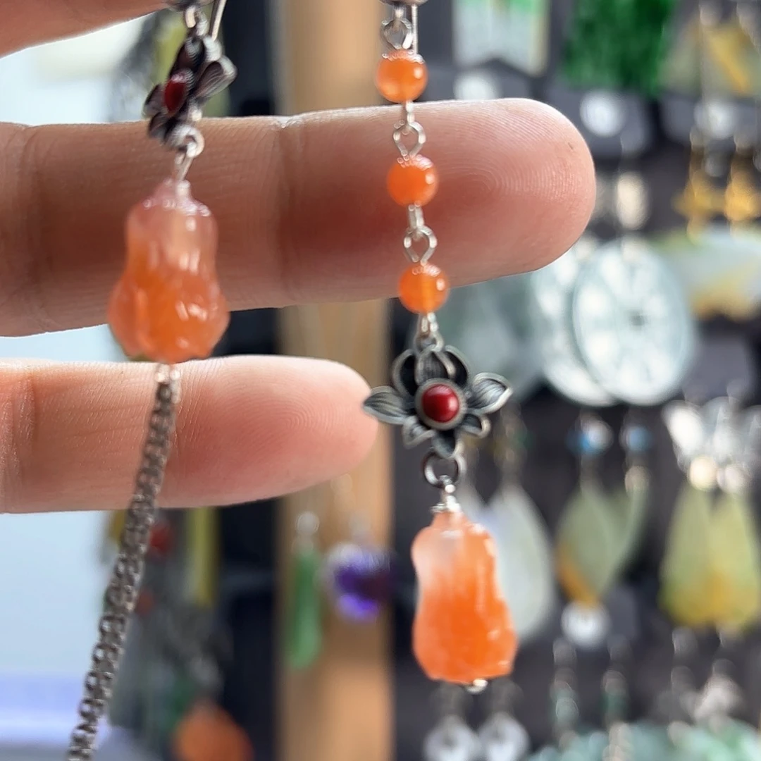 南红玛瑙耳饰银S925镶嵌一*