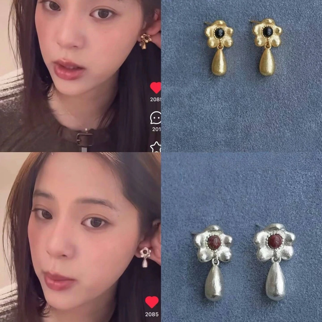 铜合金耳饰 欧阳娜娜同款花朵吊坠耳环女S925银针小众设计高级感