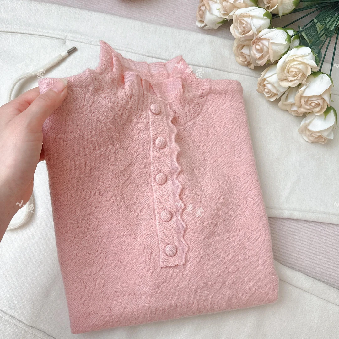 洋气毛衣气质上衣长袖白色秋冬蕾丝小香风百搭打底法式娃娃领