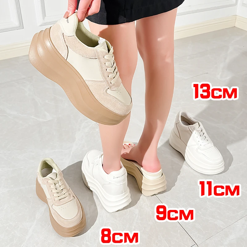 张匠人小个子内增高8-13厘米面包鞋全皮小白鞋高跟厚底春秋款百搭