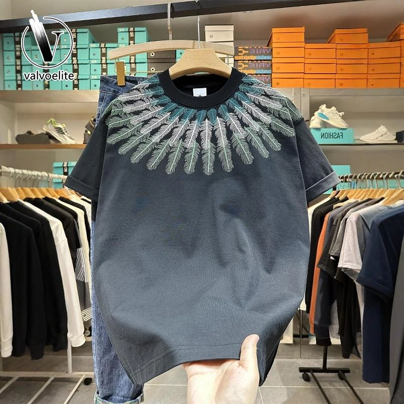 VALVOELITE美式重磅短袖体恤夏季新款时尚宽松潮牌半袖刺绣上衣服