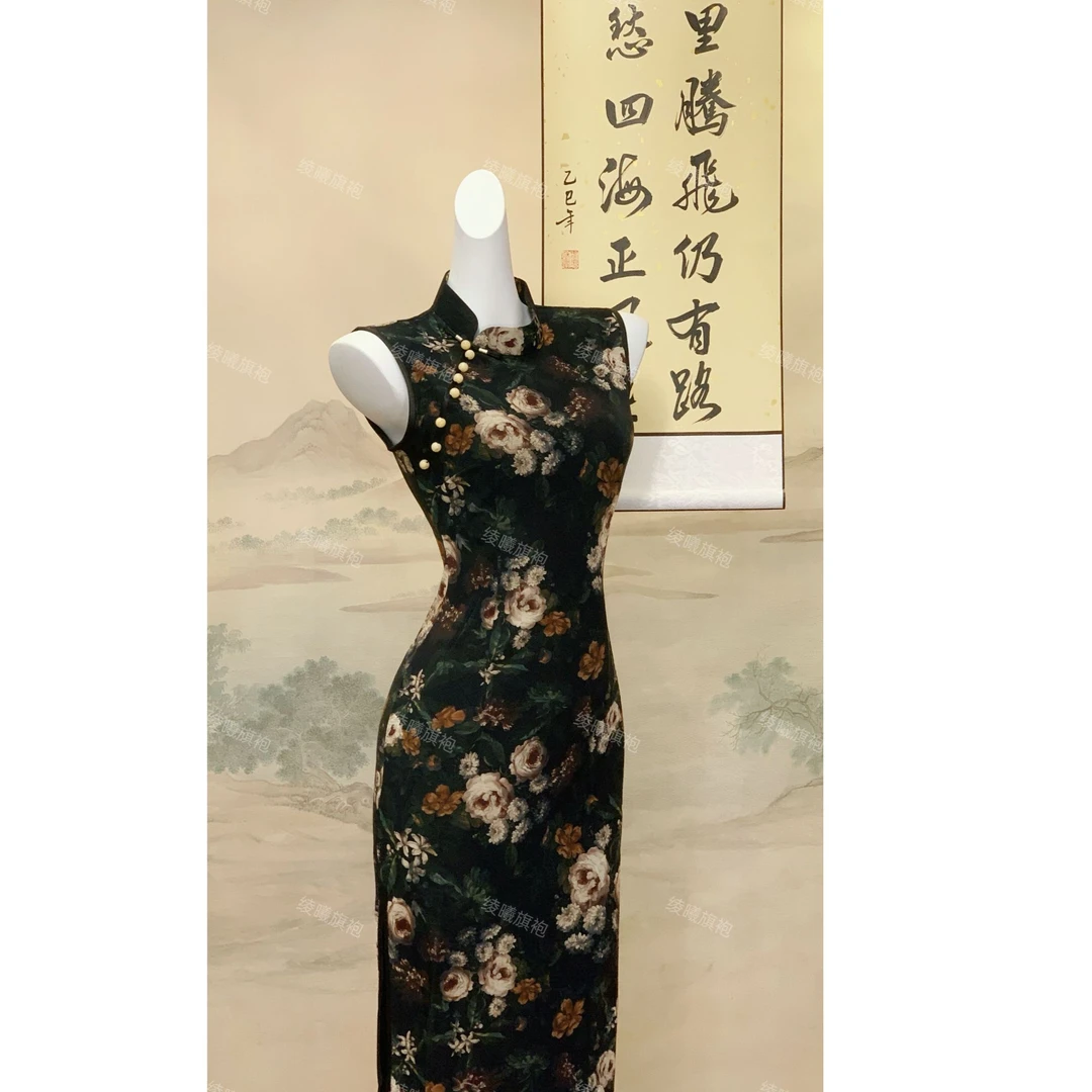 【花满市】绫曦2025春夏新款复古港风旗袍中长款显瘦夏季少女日常