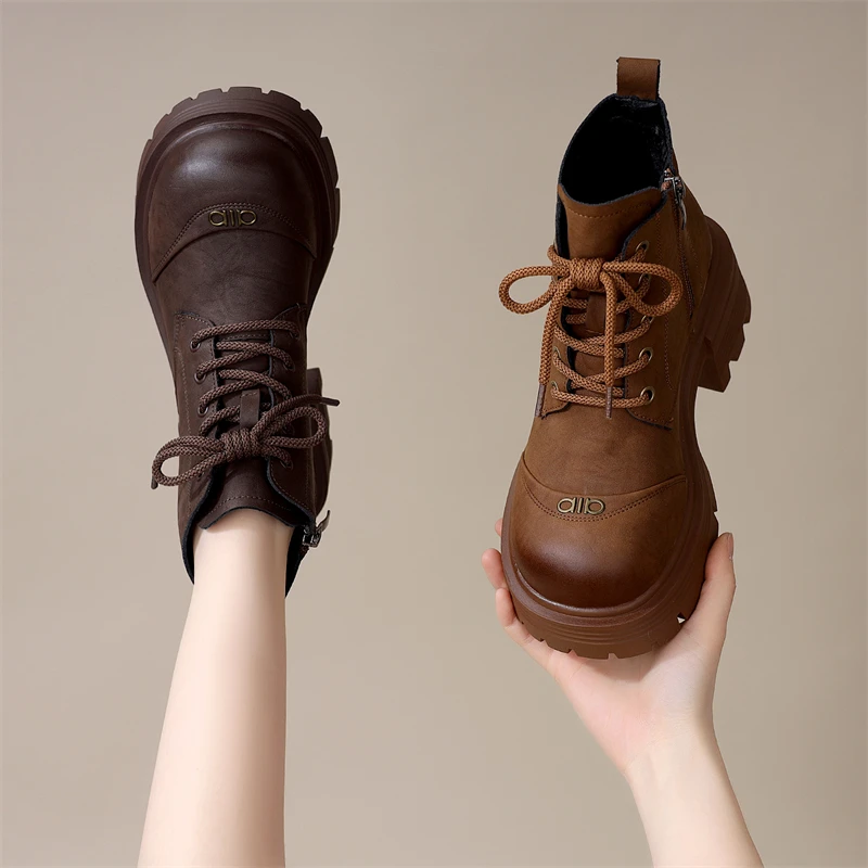 厚底小个子增高显瘦马丁靴女英伦风2025新款秋冬复古百搭加绒短靴