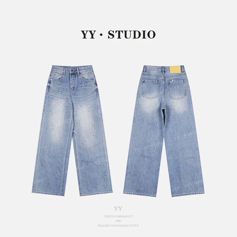 【YANYAN】春夏休闲百搭彩色烫钻牛仔直筒裤YY-4068