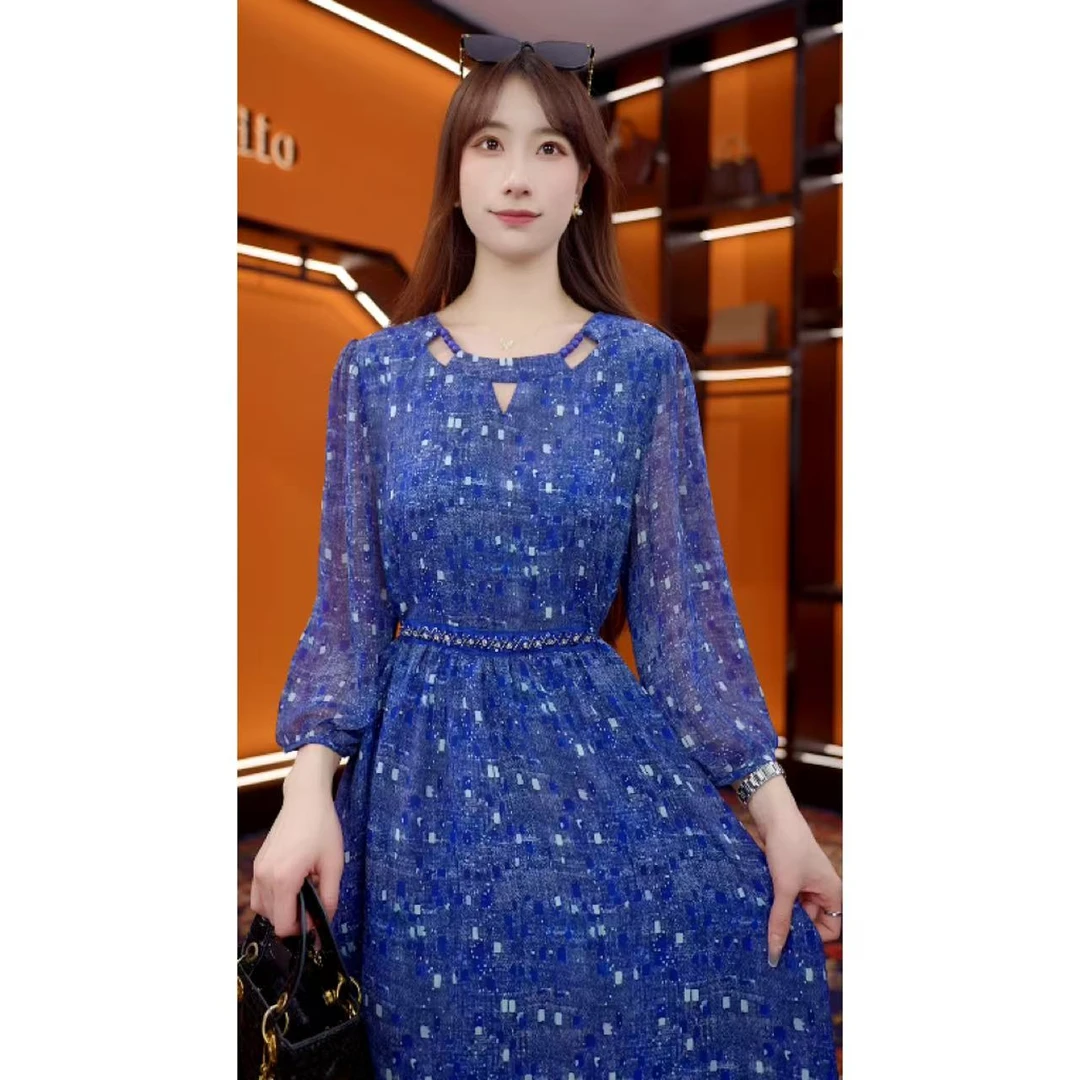 蓝韵婉裳-2025新款高端连衣裙高贵显瘦夏季妈妈装法式中长款-梦梦