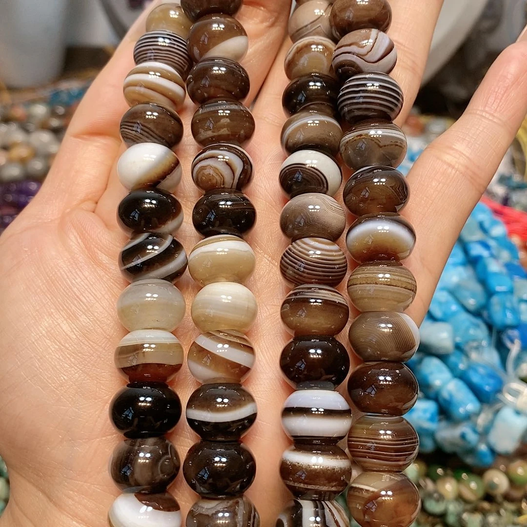 玛瑙/玉髓散珠14mm波斯湾蚕丝玛瑙车轮一条