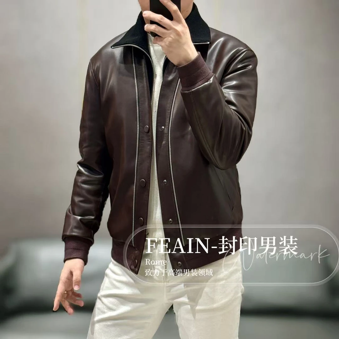 【桑蚕丝真皮假两件】高端桑蚕丝填充假两件可拆卸真皮夹克25001-1