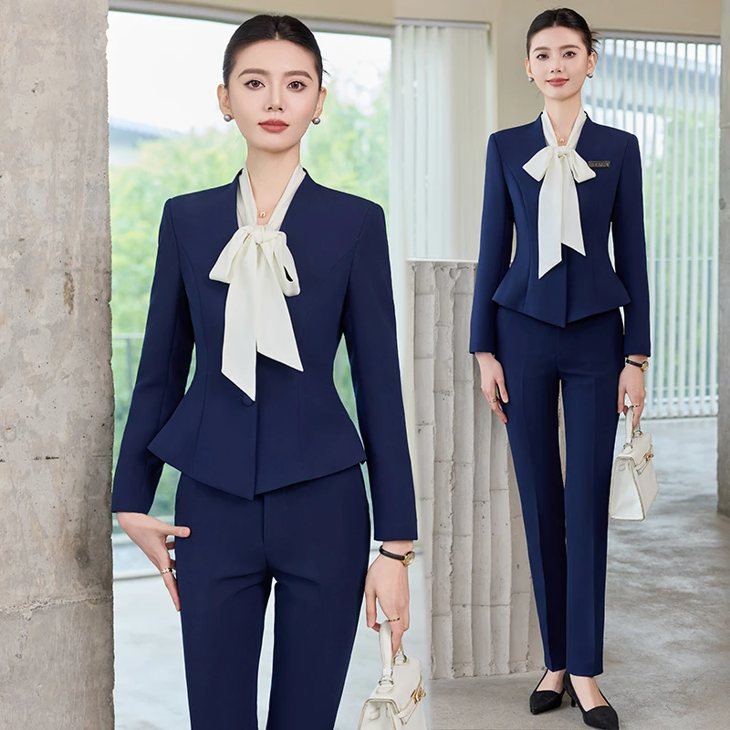 秋季修身名媛西装气质商务正装套装女长袖职业工作服工装西服6583