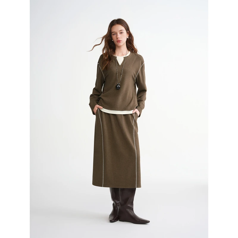 独束大码女装【慢人套装】撞色休闲羊毛时尚套装两件套25DS84476