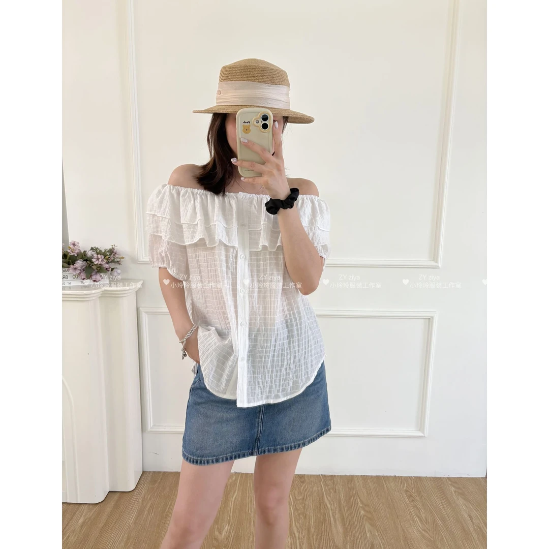 法式一字肩衬衣2072