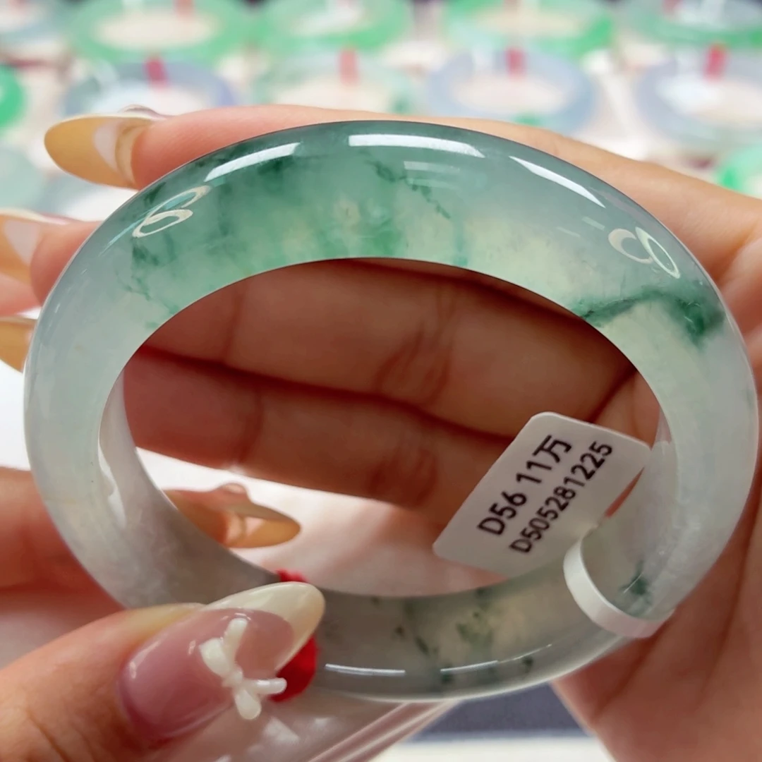 翡翠未镶嵌手镯18冰透起荧光冰晴飘花55.7/68