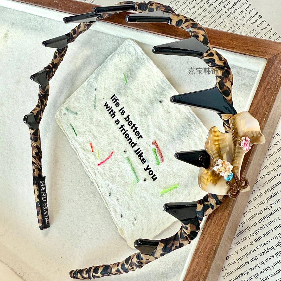 韩国东大门定制款原创设计气质轻奢高颅顶小狗豹纹夏日发箍FG40